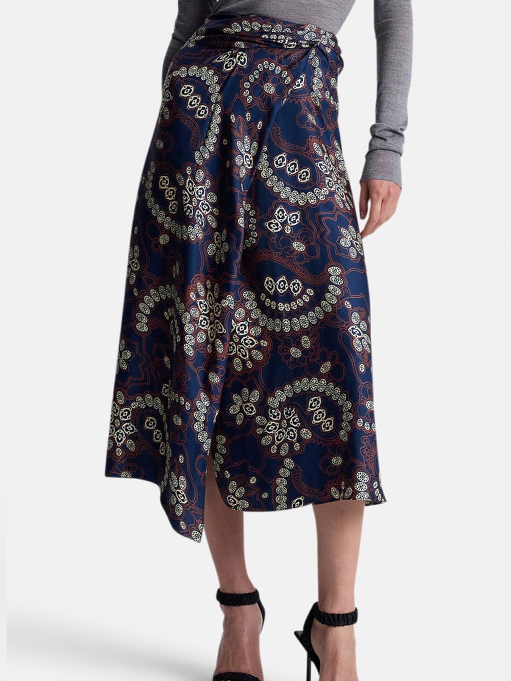 A.L.C. Clara Midi Skirt Size S Navy Cream Ossie Paisley Elegant Classy Summer